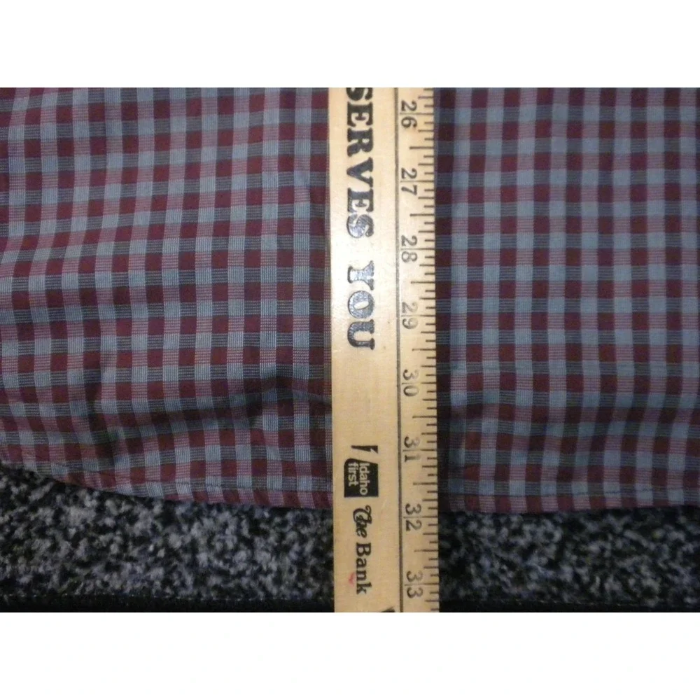 Robert Graham Shirt Mens XL Maroon Gray Check Button Up Contrast Flip Cuff Stain - Picture 15 of 16